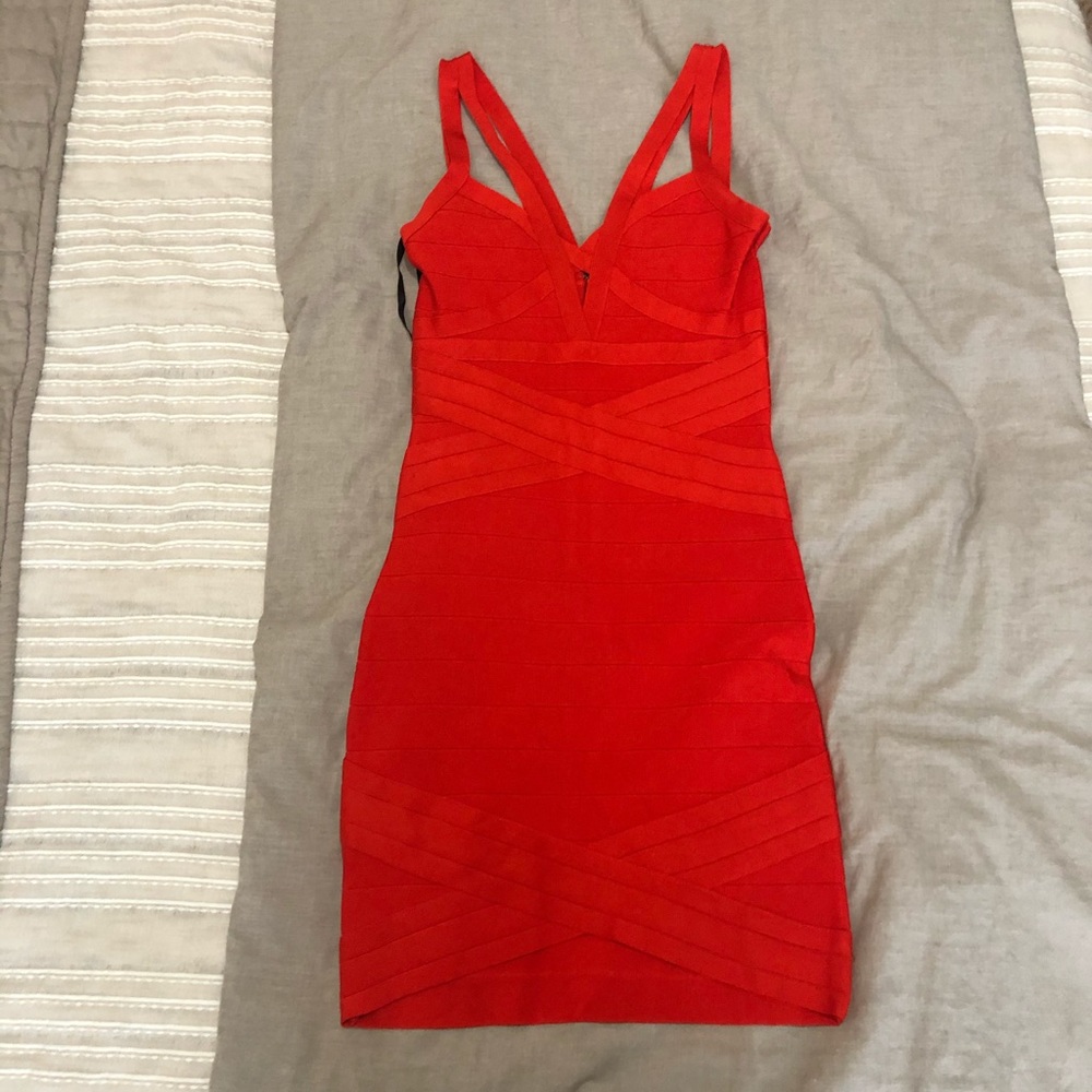 Red Bebe body on dress